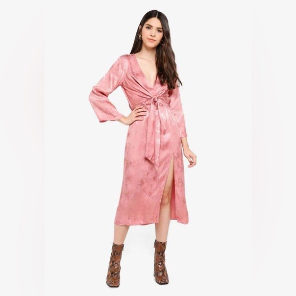 Topshop Jacquard Snake Print Dusty Pink Shimmery Snake Print Midi Dress - Picture 6 of 6